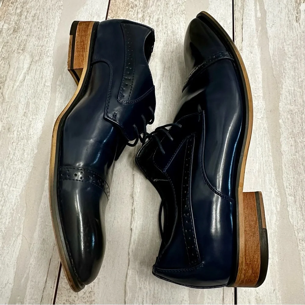 Classic Ombré Navy And Black Lace Up Derby Dress Shoes Office Evening Blokecore